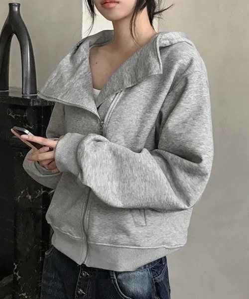 Aelina(エリナ)の「ジップアップパーカー(パーカー・レディース・グレー/ブラック・FREE)」の7枚目の写真