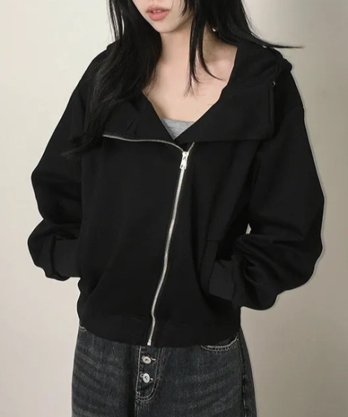 Aelina(エリナ)の「ジップアップパーカー(パーカー・レディース・グレー/ブラック・FREE)」の15枚目の写真