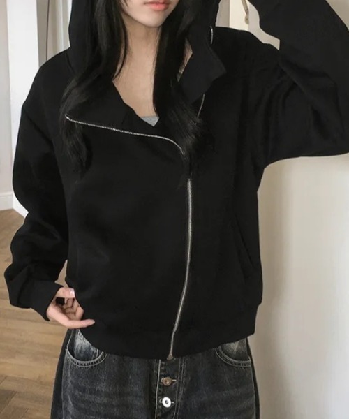 Aelina(エリナ)の「ジップアップパーカー(パーカー・レディース・グレー/ブラック・FREE)」の14枚目の写真