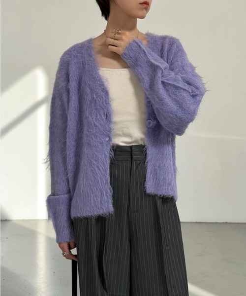 THE SOIS(ソア)の「2wayシャギーニットカーディガン(ニット/セーター・レディース・パープル/グリーン/チャコール/オートミール・FREE)」の5枚目の写真