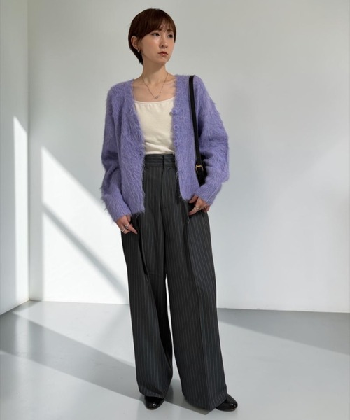 THE SOIS(ソア)の「2wayシャギーニットカーディガン(ニット/セーター・レディース・パープル/グリーン/チャコール/オートミール・FREE)」の6枚目の写真