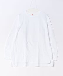 【HANES/ヘインズ】【ヘビーウェイト（肉厚）のコットン100％生地を使用】1P BEEFY-T for HER ボリュームスリーブTシャツ 長袖 無地 シンプル タフ サイドスリット 華奢見え タグレス仕様