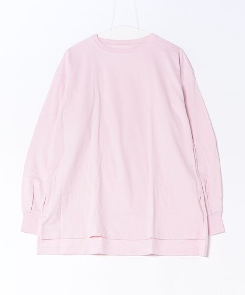 HANES(ヘインズ)の「【HANES/ヘインズ】【ヘビーウェイト(肉厚)のコットン100%生地を使用】1P BEEFY-T for HER ボリュームスリーブTシャツ 長袖 無地 シンプル タフ サイドスリット 華奢見え タグレス仕様(Tシャツ/カットソー・レディース・ピンク/ブラック/ホワイト・FREE)」の3枚目の写真