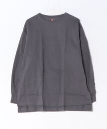 【HANES/ヘインズ】【ヘビーウェイト（肉厚）のコットン100％生地を使用】1P BEEFY-T for HER ボリュームスリーブTシャツ 長袖 無地 シンプル タフ サイドスリット 華奢見え タグレス仕様