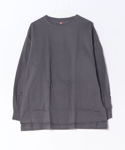 HANES(ヘインズ)の「【HANES/ヘインズ】【ヘビーウェイト(肉厚)のコットン100%生地を使用】1P BEEFY-T for HER ボリュームスリーブTシャツ 長袖 無地 シンプル タフ サイドスリット 華奢見え タグレス仕様(Tシャツ/カットソー・レディース・ピンク/ブラック/ホワイト・FREE)」の1枚目の写真