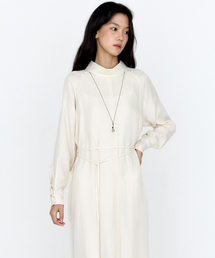 シルキー ハーフネック ドレープ ロングワンピース アイボリー MDOP059IVORY