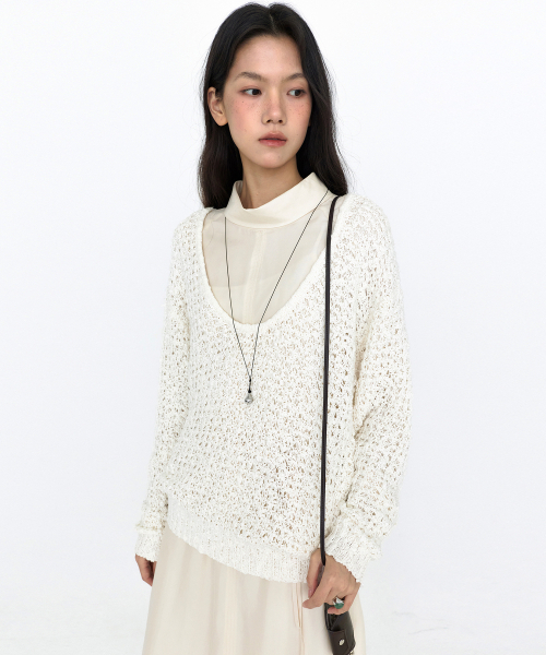 MONGDOL(モンドル)の「シルキー ハーフネック ドレープ ロングワンピース アイボリー MDOP059IVORY(ワンピース・レディース・その他・F)」の3枚目の写真