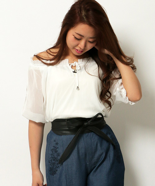 VENCEEXCHANGE（ヴァンスエクスチェンジ）の「シフォンヨウリュウスモック（シャツ/ブラウス・レディース・ホワイト/ブラック/イエロー/オレンジ・MEDIUM）」の2枚目の写真