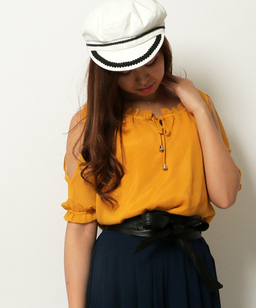 VENCEEXCHANGE（ヴァンスエクスチェンジ）の「シフォンヨウリュウスモック（シャツ/ブラウス・レディース・ホワイト/ブラック/イエロー/オレンジ・MEDIUM）」の4枚目の写真