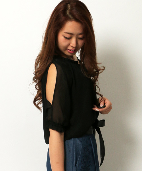 VENCEEXCHANGE（ヴァンスエクスチェンジ）の「シフォンヨウリュウスモック（シャツ/ブラウス・レディース・ホワイト/ブラック/イエロー/オレンジ・MEDIUM）」の3枚目の写真