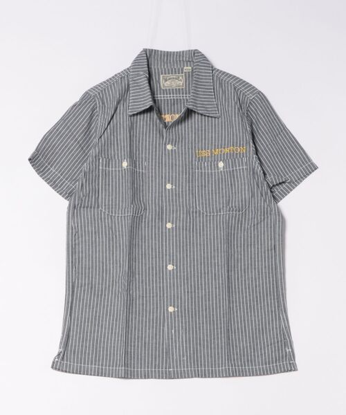 HOUSTON（ヒューストン）の「HOUSTON/ シャンブレー刺繍 S/Sシャツ（シャツ/ブラウス・メンズ・ネイビー/その他/ホワイト・X-LARGE/MEDIUM/LARGE）」の3枚目の写真
