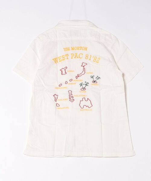 HOUSTON（ヒューストン）の「HOUSTON/ シャンブレー刺繍 S/Sシャツ（シャツ/ブラウス・メンズ・ネイビー/その他/ホワイト・X-LARGE/MEDIUM/LARGE）」の4枚目の写真
