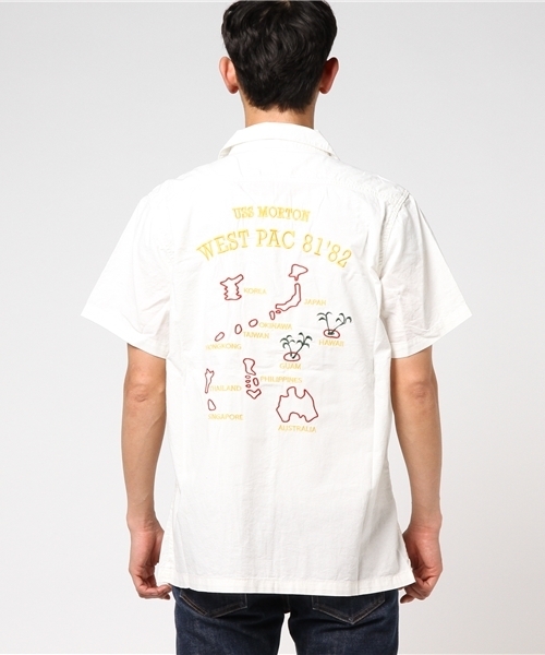 HOUSTON（ヒューストン）の「HOUSTON/ シャンブレー刺繍 S/Sシャツ（シャツ/ブラウス・メンズ・ネイビー/その他/ホワイト・X-LARGE/MEDIUM/LARGE）」の5枚目の写真