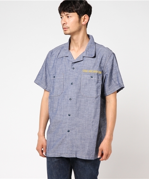 HOUSTON（ヒューストン）の「HOUSTON/ シャンブレー刺繍 S/Sシャツ（シャツ/ブラウス・メンズ・ネイビー/その他/ホワイト・X-LARGE/MEDIUM/LARGE）」の7枚目の写真