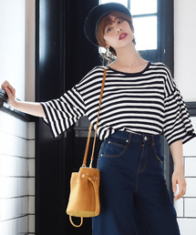 フレアスリーブ・ボーダー柄サマーニット