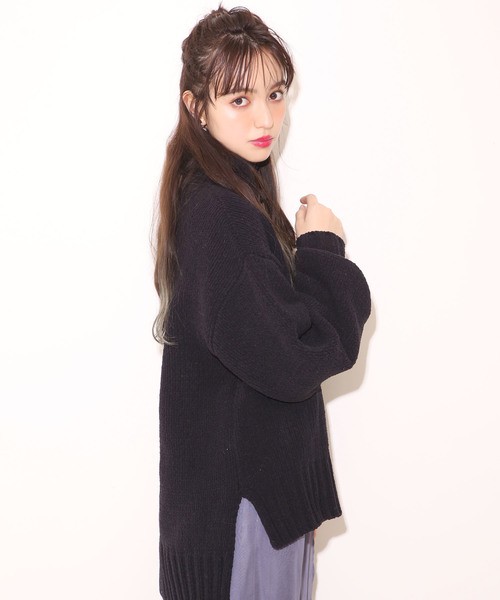 one after another NICE CLAUP（ワンアフターアナザーナイスクラップ）の「モールハイネックビッグニット（ニット/セーター・レディース・ブラック/アイボリー/ブルー系その他/ピンク系その他・FREE）」の7枚目の写真