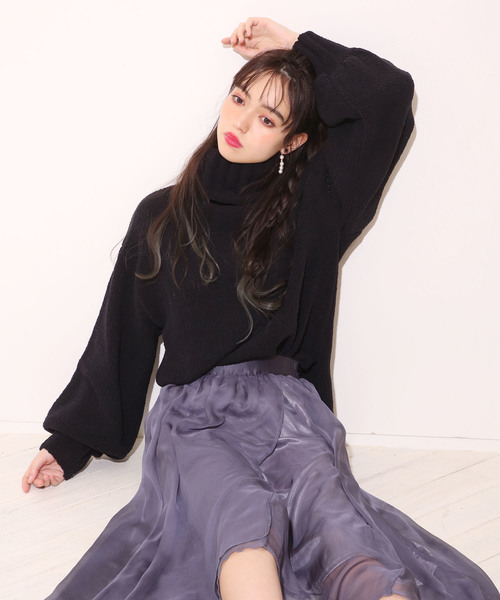 one after another NICE CLAUP（ワンアフターアナザーナイスクラップ）の「モールハイネックビッグニット（ニット/セーター・レディース・ブラック/アイボリー/ブルー系その他/ピンク系その他・FREE）」の12枚目の写真