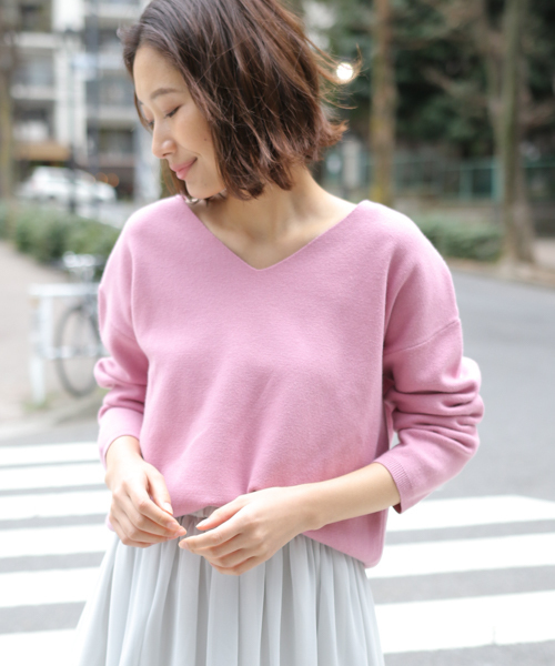 laboratory work（ラボラトリーワーク）の「シルク混ミラノリブニットプルオーバー（ニット/セーター・レディース・ホワイト/杢グレー/ピンク/ネイビー・MEDIUM）」の2枚目の写真