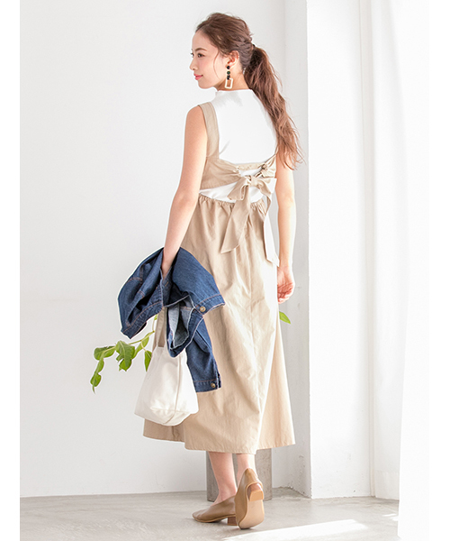 fifth(フィフス)の「バックシャンロングマキシワンピース(ワンピース・レディース・ベージュ/カーキ/ネイビー/グレー・MEDIUM)」の1枚目の写真