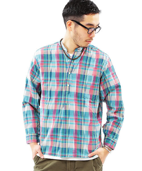 BEAMS PLUS（ビームスプラス）の「○BEAMS PLUS / バンドカラー イカットマドラス シャツ（シャツ/ブラウス・メンズ・その他1/その他2・SMALL/X-LARGE/LARGE/X-SMALL/MEDIUM）」の2枚目の写真