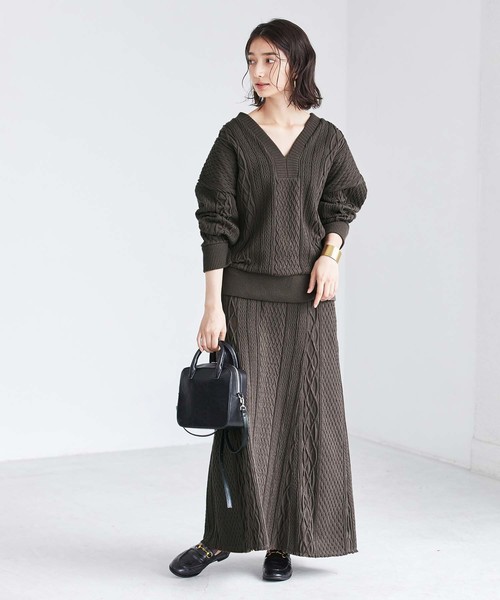 ADAM ET ROPE'（アダムエロペ）の「アランジャカードプルオーバー（ニット/セーター・レディース・ダークブラウン/ライトグリーン/キナリ・FREE）」の21枚目の写真