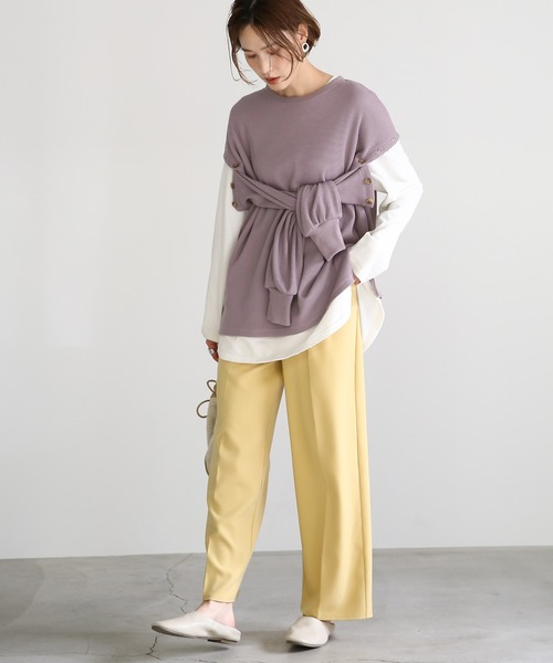 サーマル肩スナッププルオーバー/ワッフルコットンブレンドボタン