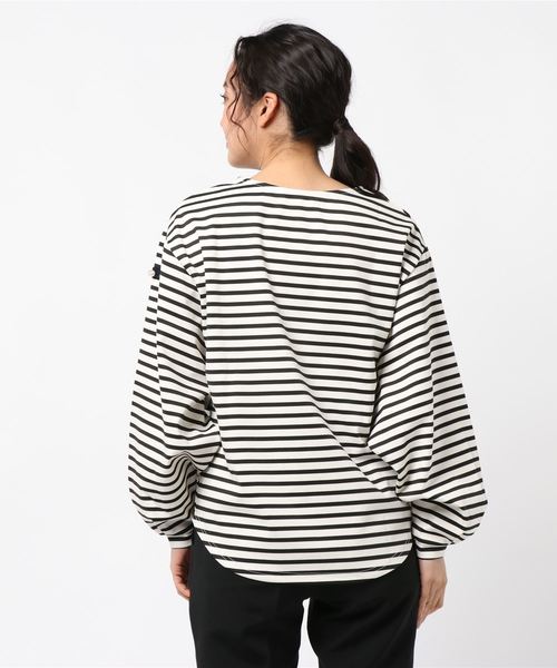 ユキトリイ　新品未使用　ボーダー　Tシャツ　ブランドロゴT ラインストーン M y u（ミュー）の「肩ロゴデザイン春色ボーダーT（Tシャツ