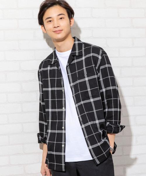 coen（コーエン）の「コットンレーヨンチェックオープンカラーシャツ（シャツ/ブラウス・メンズ・マスタード/ブラック・X-LARGE/LARGE/SMALL/MEDIUM）」の7枚目の写真