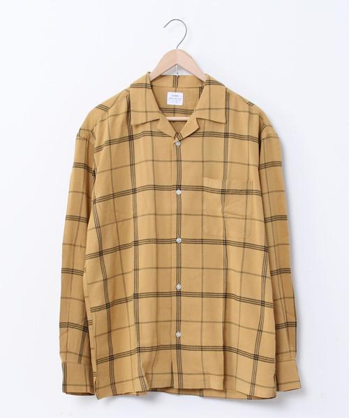 coen（コーエン）の「コットンレーヨンチェックオープンカラーシャツ（シャツ/ブラウス・メンズ・マスタード/ブラック・X-LARGE/LARGE/SMALL/MEDIUM）」の4枚目の写真