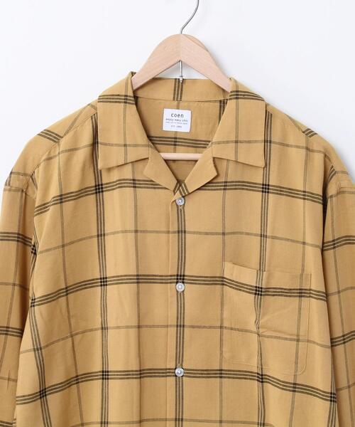 coen（コーエン）の「コットンレーヨンチェックオープンカラーシャツ（シャツ/ブラウス・メンズ・マスタード/ブラック・X-LARGE/LARGE/SMALL/MEDIUM）」の5枚目の写真