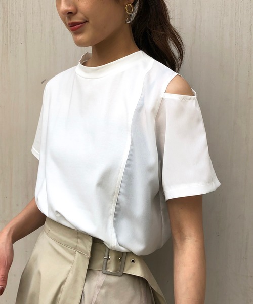 【SALE】&g'aime アンジェム　カーブレース切替Tシャツ　980-66107 表示しない】【&g'aime】レースプリントTシャツ（Tシャツ