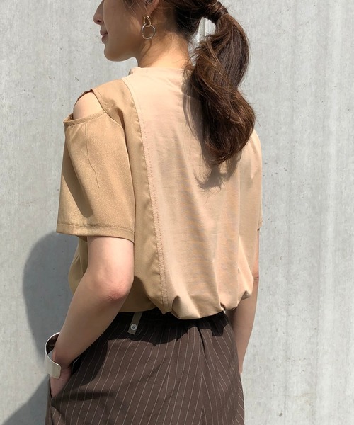 【SALE】&g'aime アンジェム　カーブレース切替Tシャツ　980-66107 表示しない】【&g'aime】レースプリントTシャツ（Tシャツ