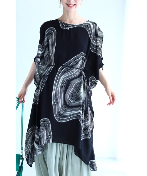 cawaii(カワイイ)の「(黒)歪む円形アートなスクエアチュニック(紐ベルト付)(チュニック・レディース・ブラック・FREE)」の20枚目の写真