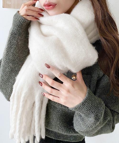 最終値下げ　ホワイト ファー マフラー フリンジ付き 楽天市場】【SALE／20%OFF】【リサイクルポリ】ふわふわ太フリンジ