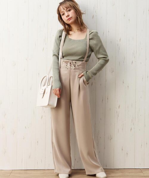 INGNI（イング）の「レースUPサス付ワイドパンツ（その他パンツ・レディース・ブラック/ブラウン/モカ/ブラウン系その他2/ブラウン系3/ピンク系5・M）」の4枚目の写真