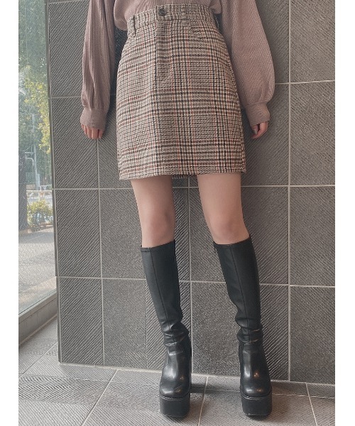 one way（ワンウェイ）の「チェック台形スカート（スカート・レディース・ホワイト/オレンジ/ライトブラウン・FREE）」の3枚目の写真