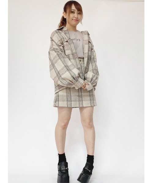 one way（ワンウェイ）の「チェック台形スカート（スカート・レディース・ホワイト/オレンジ/ライトブラウン・FREE）」の7枚目の写真