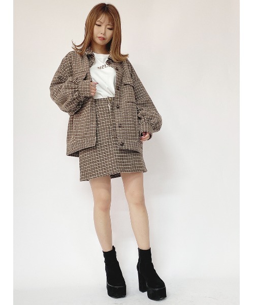 one way（ワンウェイ）の「チェック台形スカート（スカート・レディース・ホワイト/オレンジ/ライトブラウン・FREE）」の4枚目の写真