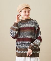 CUBE SUGAR（キューブシュガー）の「マルチボーダー モックネック ニット（ニット/セーター）」
