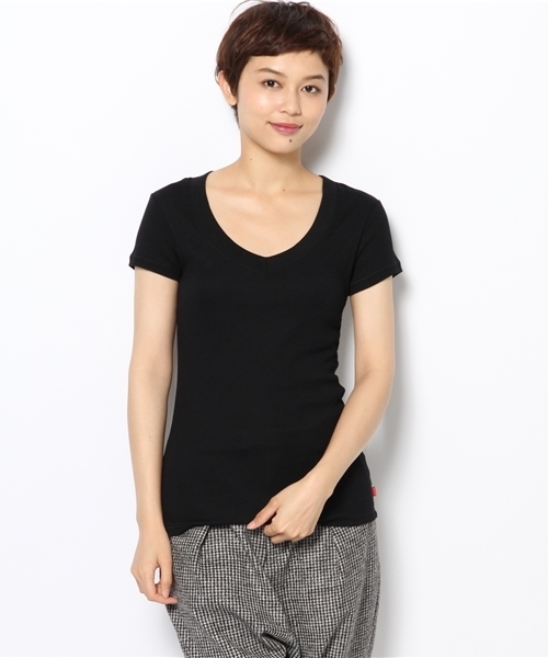 Josie（ジョジー）の「Josie loungewear リブTシャツ（Tシャツ/カットソー・レディース・ピンク/ブルー系その他/ブラック・X-SMALL）」の2枚目の写真