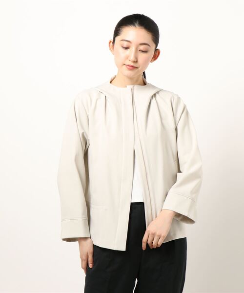 【セール】【大きいサイズ】麻調オックスフード付きジャケット（マウンテンパーカー）｜fleur by mint breeze（フルールバイミントブリーズ）