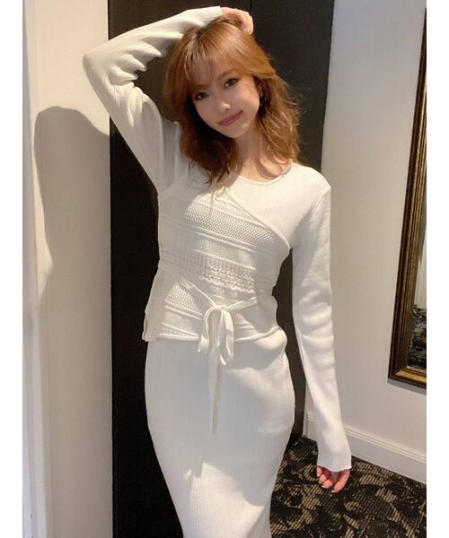 RESEXXY（リゼクシー）の「レイヤードリブニットワンピース（ワンピース・レディース・オフホワイト/ブラック/オレンジ/ベージュ・FREE）」の2枚目の写真