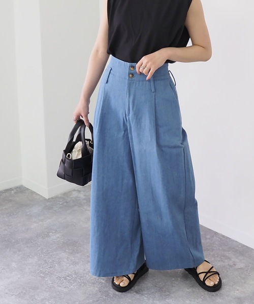 Riberry(リベリー)の「デニムワイドパンツ(デニムパンツ・レディース・ネイビー/ブルー・MEDIUM)」の1枚目の写真