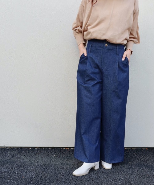 Riberry(リベリー)の「デニムワイドパンツ(デニムパンツ・レディース・ネイビー/ブルー・MEDIUM)」の4枚目の写真