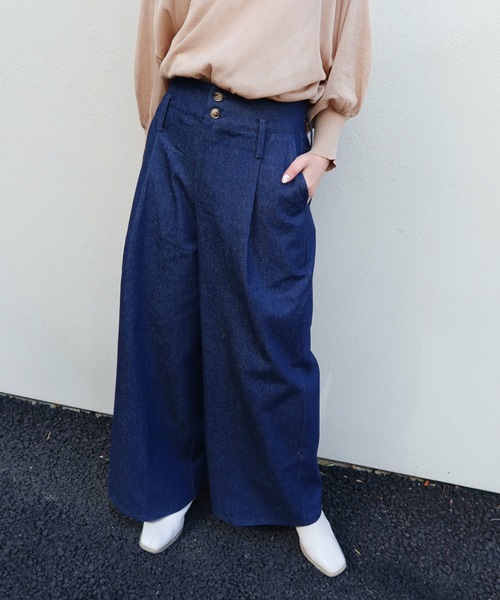 Riberry(リベリー)の「デニムワイドパンツ(デニムパンツ・レディース・ネイビー/ブルー・MEDIUM)」の3枚目の写真