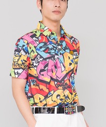 LOUDMOUTH/ラウドマウス ゴルフウェア 総柄 吸汗速乾 UVカット ボタンダウン 半袖 ポロシャツ