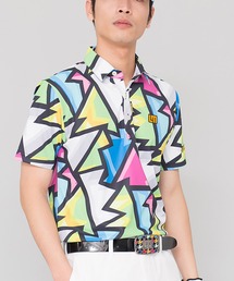 LOUDMOUTH/ラウドマウス ゴルフウェア 総柄 吸汗速乾 UVカット ボタンダウン 半袖 ポロシャツ