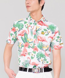 LOUDMOUTH/ラウドマウス ゴルフウェア 総柄 吸汗速乾 UVカット ボタンダウン 半袖 ポロシャツ