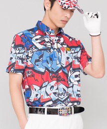 LOUDMOUTH/ラウドマウス ゴルフウェア 総柄 吸汗速乾 UVカット ボタンダウン 半袖 ポロシャツ