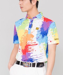 LOUDMOUTH/ラウドマウス ゴルフウェア 総柄 吸汗速乾 UVカット ボタンダウン 半袖 ポロシャツ